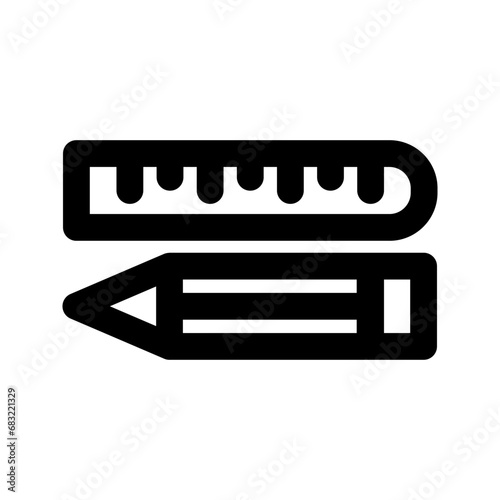 Pencil and ruler icon vector. Black and white pencil and ruler sign.