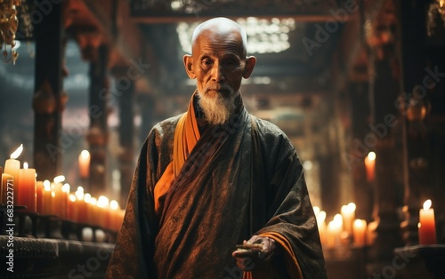 Elderly Man in Peaceful Temple