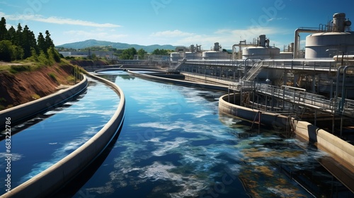 Biological water treatment plant, Industrial wastewater treatment plant purifying water before it is discharged.. photo