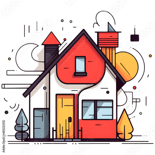 semi flat color vector of house building. cartoon clipart on a white background. Design illustration
