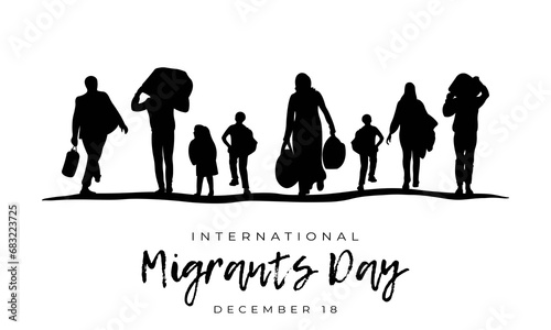 International migrant day.Horizontal banner with migrant silhouettes.Vector illustration. photo