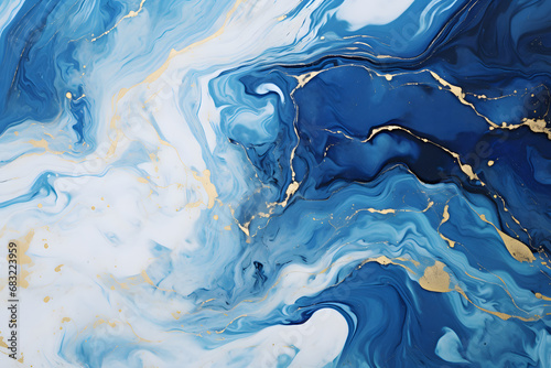 Abstract liquid marble background - Ethereal Serenity: Light Blue Marble with Gold Swirls photo