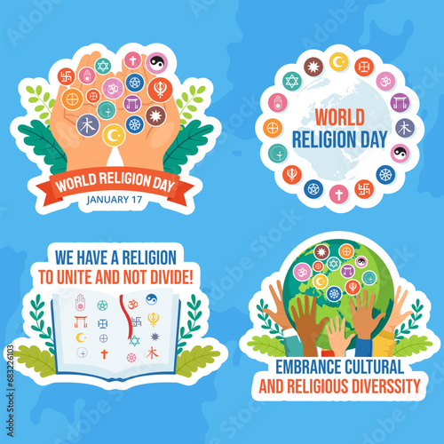 Religion Day Label Flat Cartoon Hand Drawn Templates Background Illustration