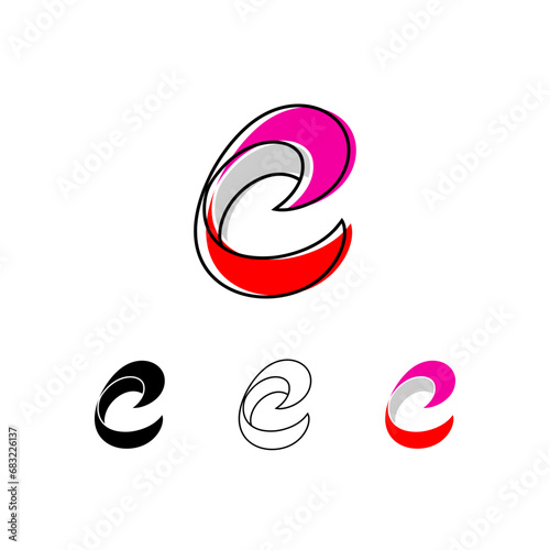 Colorful curvy letter C, handwritten script alphabet, cursive calligraphy typeface, vector hand-drawn typeface isolated on a white background.