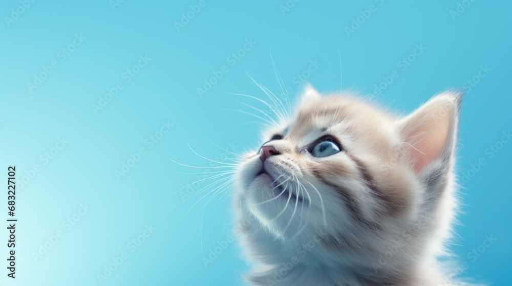 A protrait of cute cat on color background.