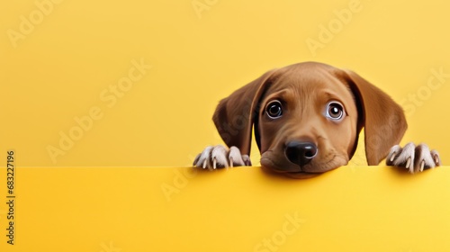 A protrait of cute dog on color background. photo