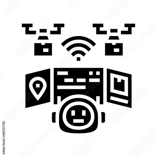 remote monitoring autonomous delivery glyph icon vector. remote monitoring autonomous delivery sign. isolated symbol illustration