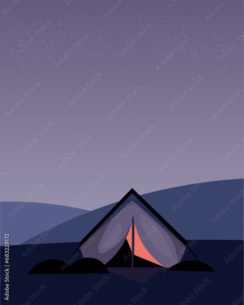 Winter camping poster, card, postcard