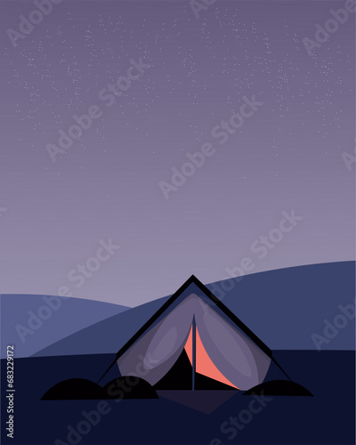 Winter camping poster  card  postcard