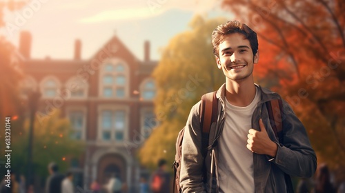 University student smiling with happiness background with AI
