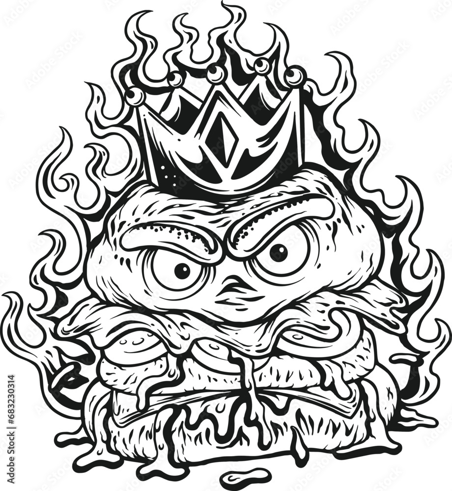 Burger bliss spicy crown chronicles outline vector illustrations for your work logo, merchandise t-shirt, stickers and label designs, poster, greeting cards advertising business company or brands.
