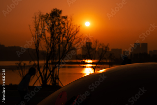 The Romantic Sunset of Xinglong Lake in Tianfu New Area, Chengdu