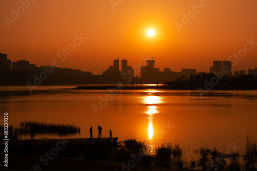 The Romantic Sunset of Xinglong Lake in Tianfu New Area, Chengdu photo