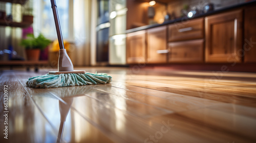 A mop gliding across gleaming kitchen floors