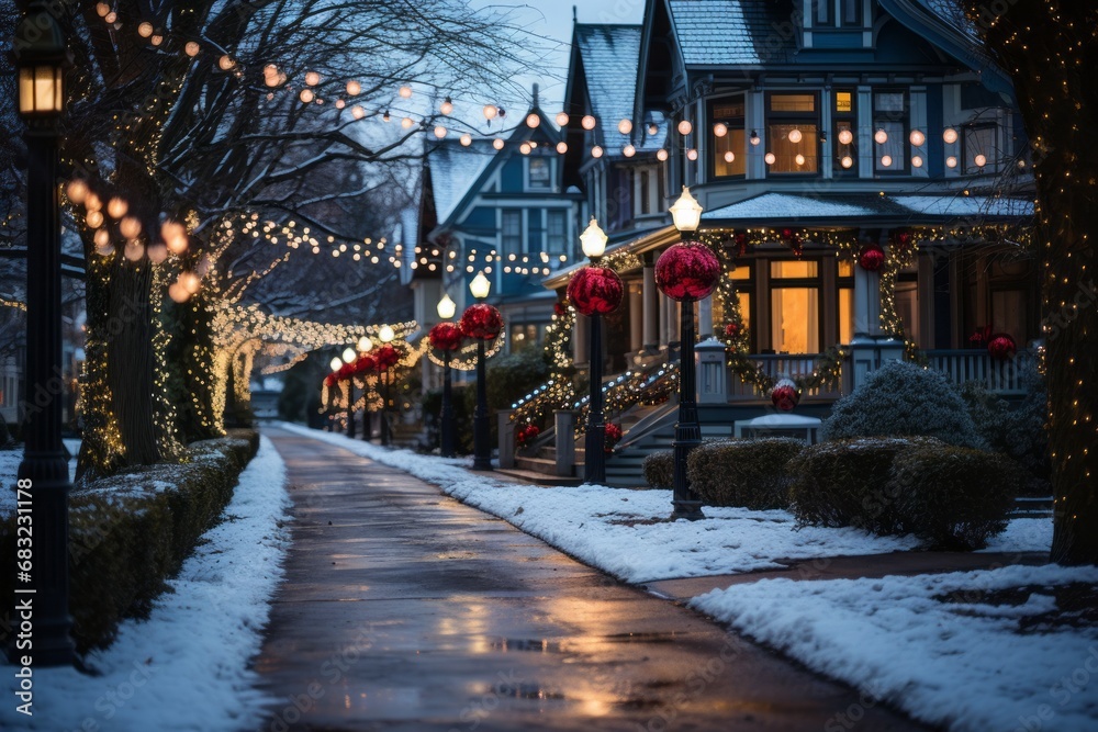 Festive Glow: Twin Streets Illuminated with Christmas Decorations