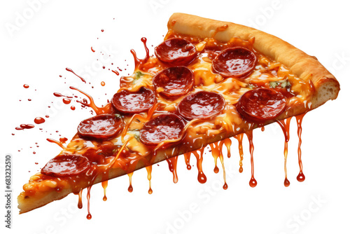 Pepperoni pizza slice with delicious isolated on transparent background