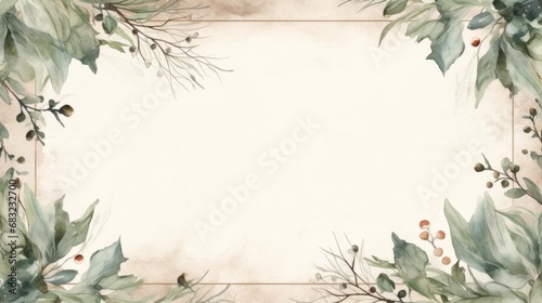 Wallpaper Mural A watercolor painting of a frame with leaves and berries Torontodigital.ca