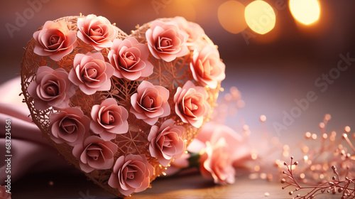 Valentine s Day background with heart-shaped flowers on bokeh background.