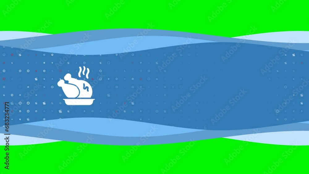 Animation of blue banner waves movement with white roasted turkey symbol on the left. On the background there are small white shapes. Seamless looped 4k animation on chroma key background Animation of blue banner waves movement with white roasted turkey symbol on the left. On the background there are small white shapes. Seamless looped 4k animation on chroma key background