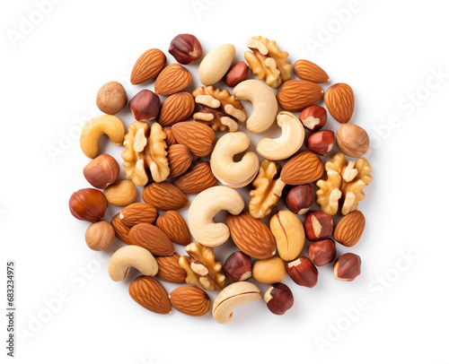 Mix of nuts in circular shape isolated on white
