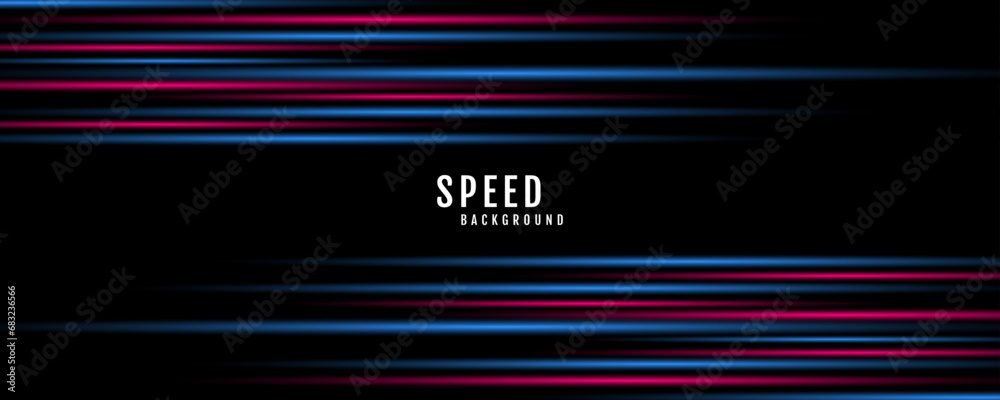 3D red blue techno geometric background on dark space with glow lines motion decoration. Modern graphic design element panoramic high speed style concept for banner, flyer, card, or brochure cover - obrazy, fototapety, plakaty 