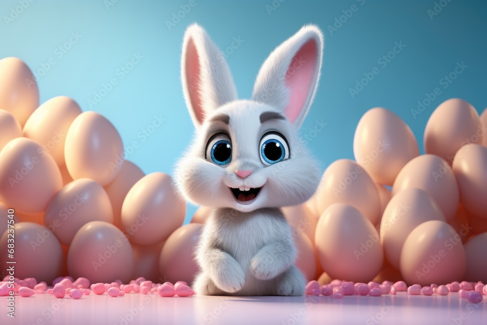 Obraz premium Whimsical bunny surrounded by flowers and Easter joy