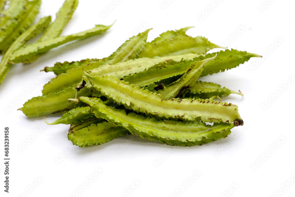Winged beans on white background. Winged beans on white background.