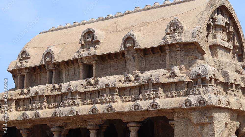 Ancient hand made stone temple and sculptures