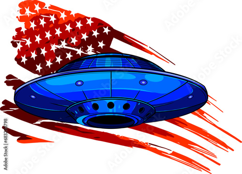 Vector illustration ufo in flat style on white background. digital hand draw design photo