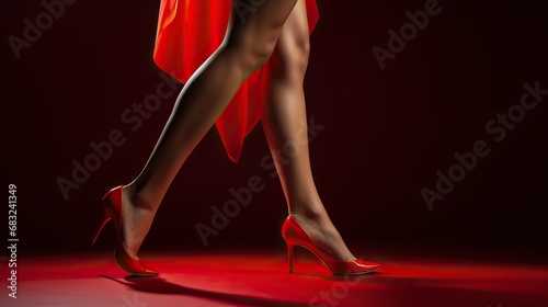 Elegant Legs in Red High Heels and Flowing Skirt
