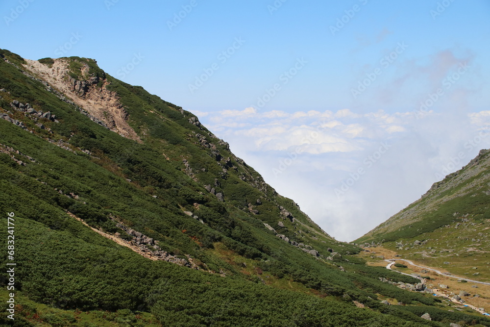 乗鞍岳の風景。乗鞍岳は飛騨山脈南部にある剣ヶ峰を主峰とする山々の総称。