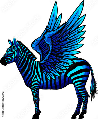 vector illustration of Cute zebra with wings. Isolated on white background