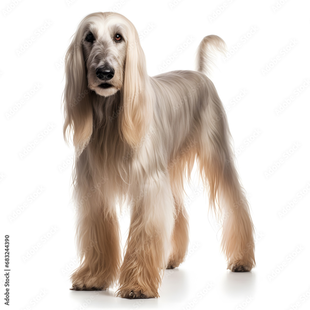 Afghan Hound Dog Isolated on White Background - Generative AI Afghan Hound Dog Isolated on White Background - Generative AI
