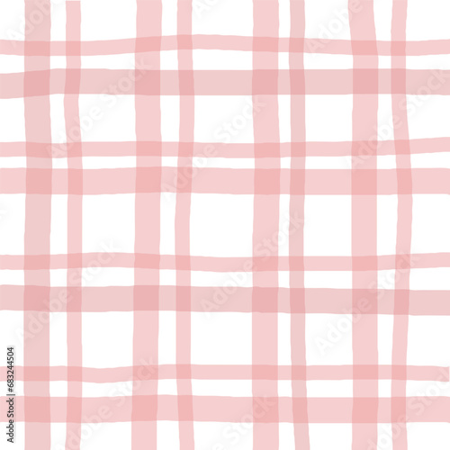Doodle Gingham Check Plaid Vector Pattern. Vertical and horizontal hand drawn crossing colored stripes. Chequered geometrical background. Cottagecore Homestead Farmhouse Print.