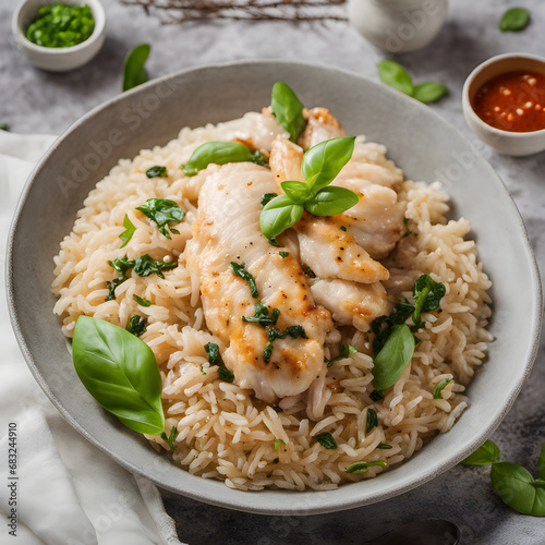 stir fried chicken and basil with rice