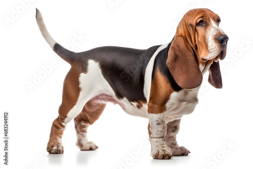 Basset Hound Dog Isolated on White Background - Generative AI
