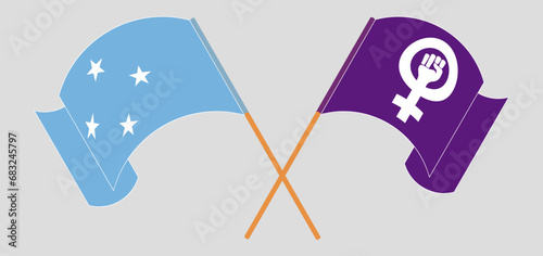 Crossed and waving flags of Feminism and Micronesia