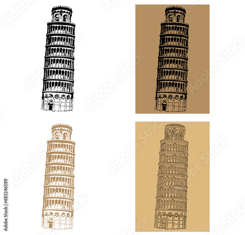 Pisa Tower  Italy isolated illustration monument of Tuscany