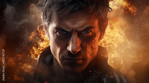 Intensity Unleashed: Portrait of an Angry Male Face with Smoke Background