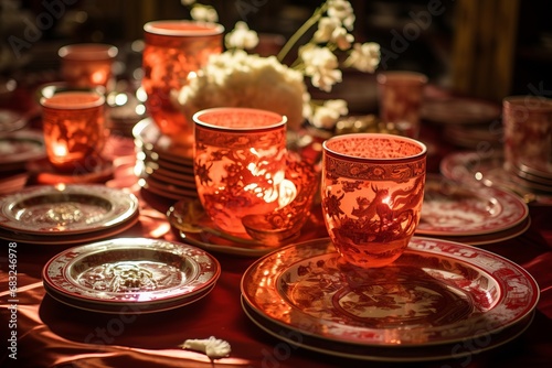 Chinese Tableware Set in Dragon-Themed Room