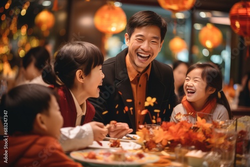 Chinese Celebrating Autumn New Year at a Restaurant