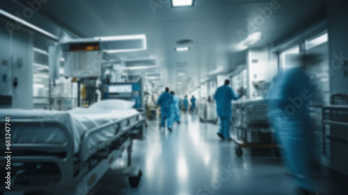 Blurred figures of people with medical uniforms transporting a patient to surgery photo