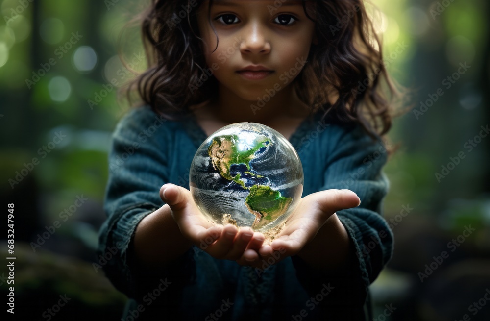 Guardians of the Earth: Human Hands Holding the Planet Against a Forest Backdrop Guardians of the Earth: Human Hands Holding the Planet Against a Forest Backdrop