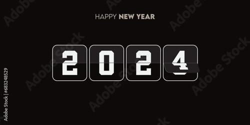 Creative 2024 happy new year celebration greeting card and social media post or banner design template in flip clock style or time concept. 