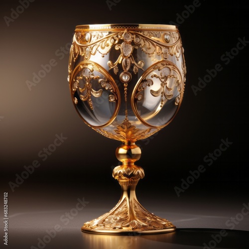 Gilded Elegance: Small Golden Glass Goblet in Ornamental Style