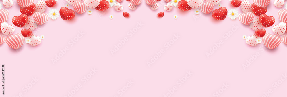 3d cartoon colorful heartcollection, isolated on light pink background. Suitable for Valentine's Day and Mother's Day decoration.