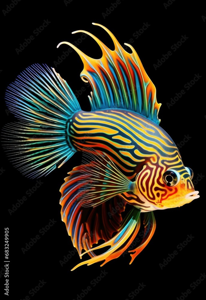 Fototapeta premium A vibrant tropical fish swims gracefully in a tranquil reef. Generative AI.