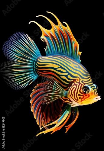 A vibrant tropical fish swims gracefully in a tranquil reef. Generative AI.