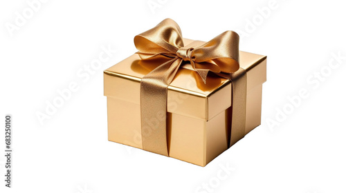 Golden Gift box with ribbon isolated in transparent background.
