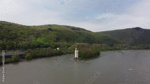 Mouse tower in Germany is a historic Waterway signal and toll watchtower on river Rhine photo